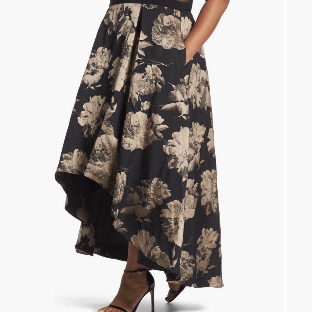 Xscape Black and Tan Floral High-Low Skirt
